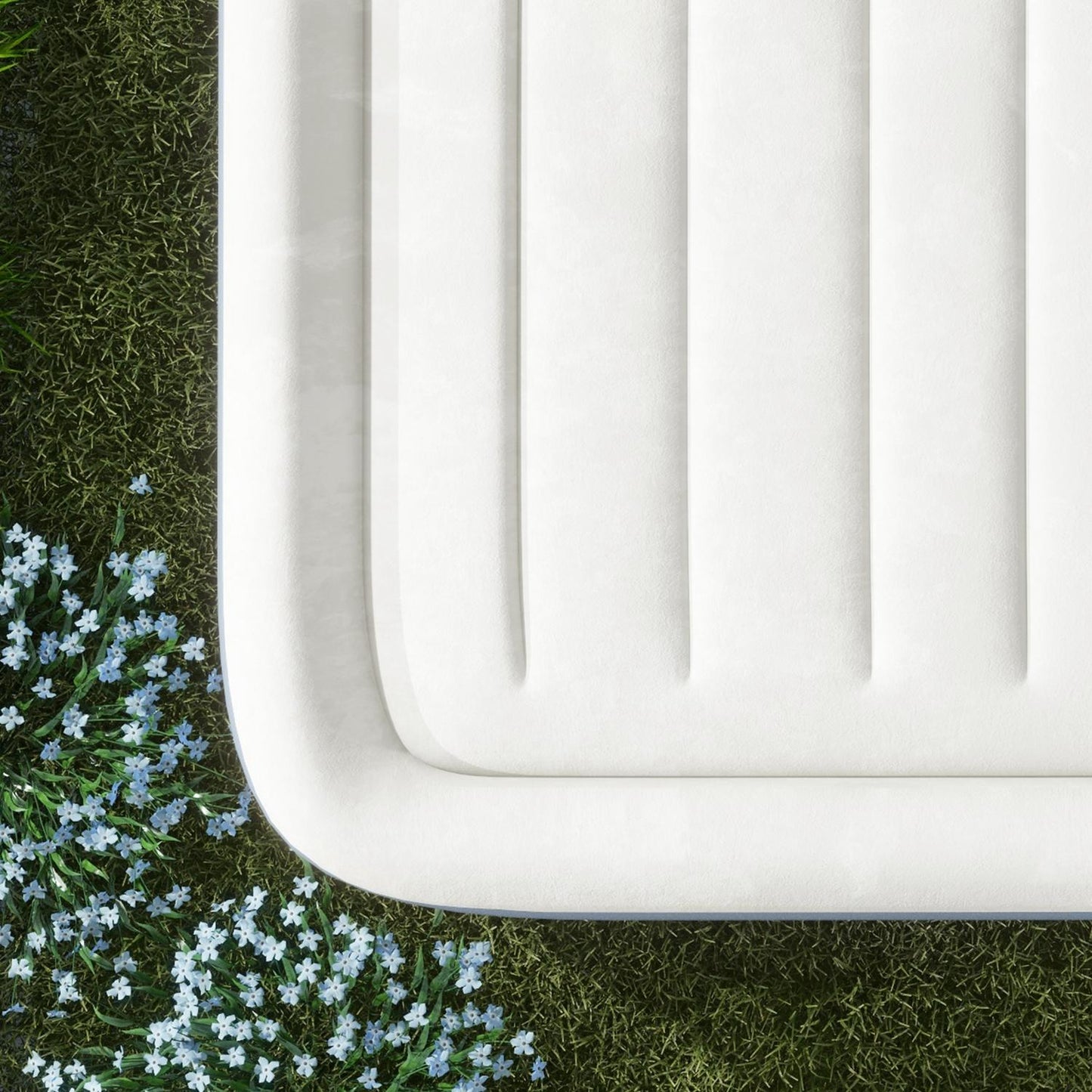 Double air mattress for camping with pillow & pump, light blue