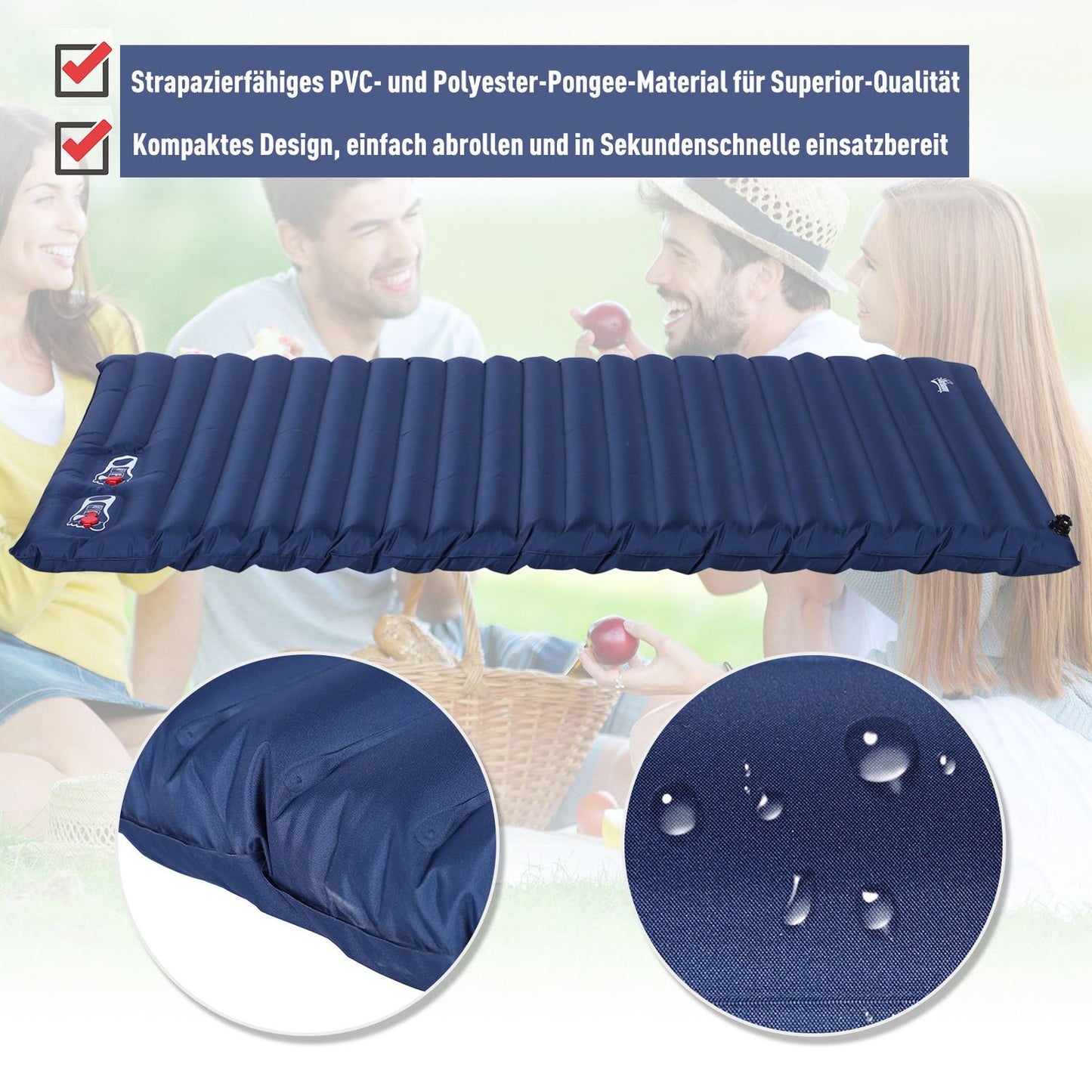 Inflatable camping mattress - Navy blue, PVC, 195x138x10 cm