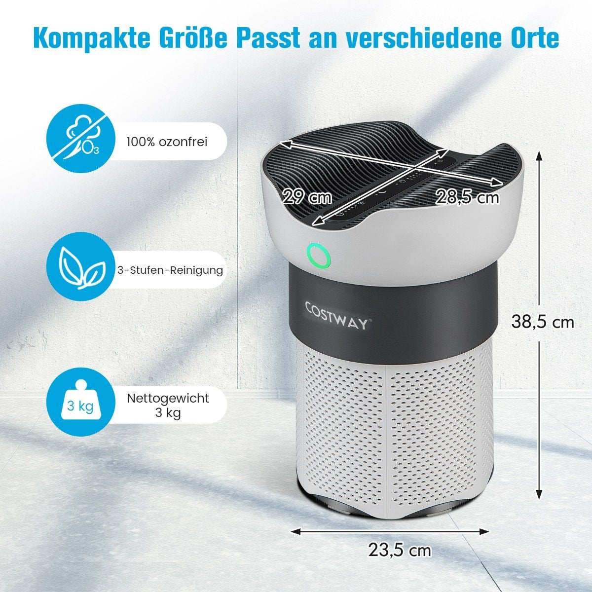 Air Purifier for Home Office with 121 m² Range 3 Stage Cleaning Process White