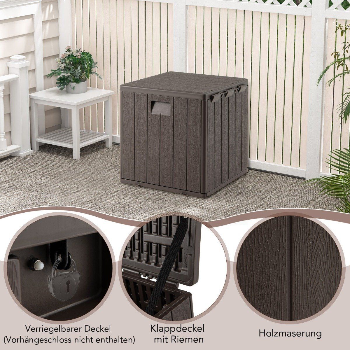 All Weather Storage Box 106L Capacity with Lockable Lid Waterproof Garden Box Brown