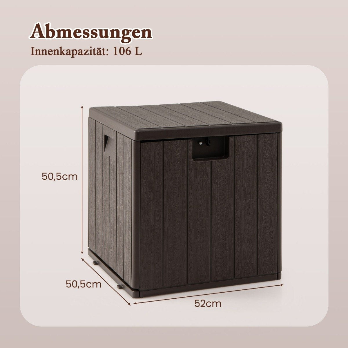All Weather Storage Box 106L Capacity with Lockable Lid Waterproof Garden Box Brown