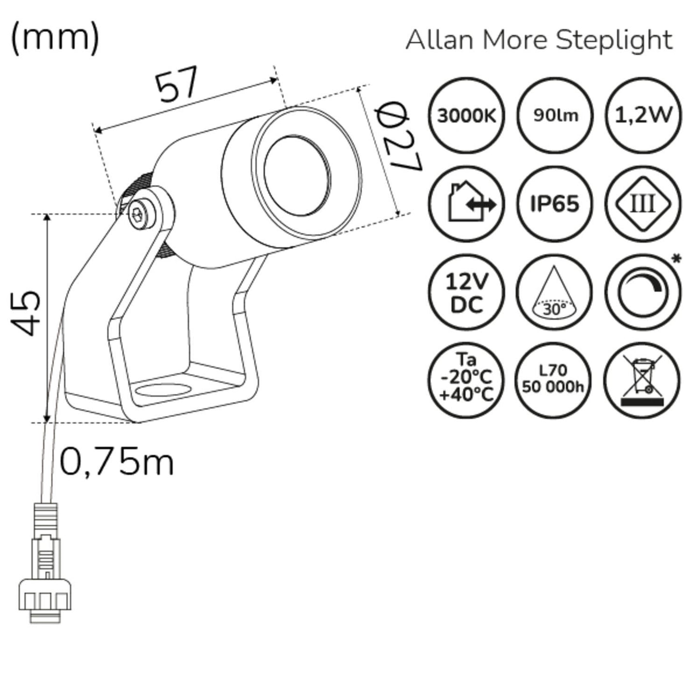 Allan More Spotlight w metal spear 1-pack 12V 3000K 100lm IP67
