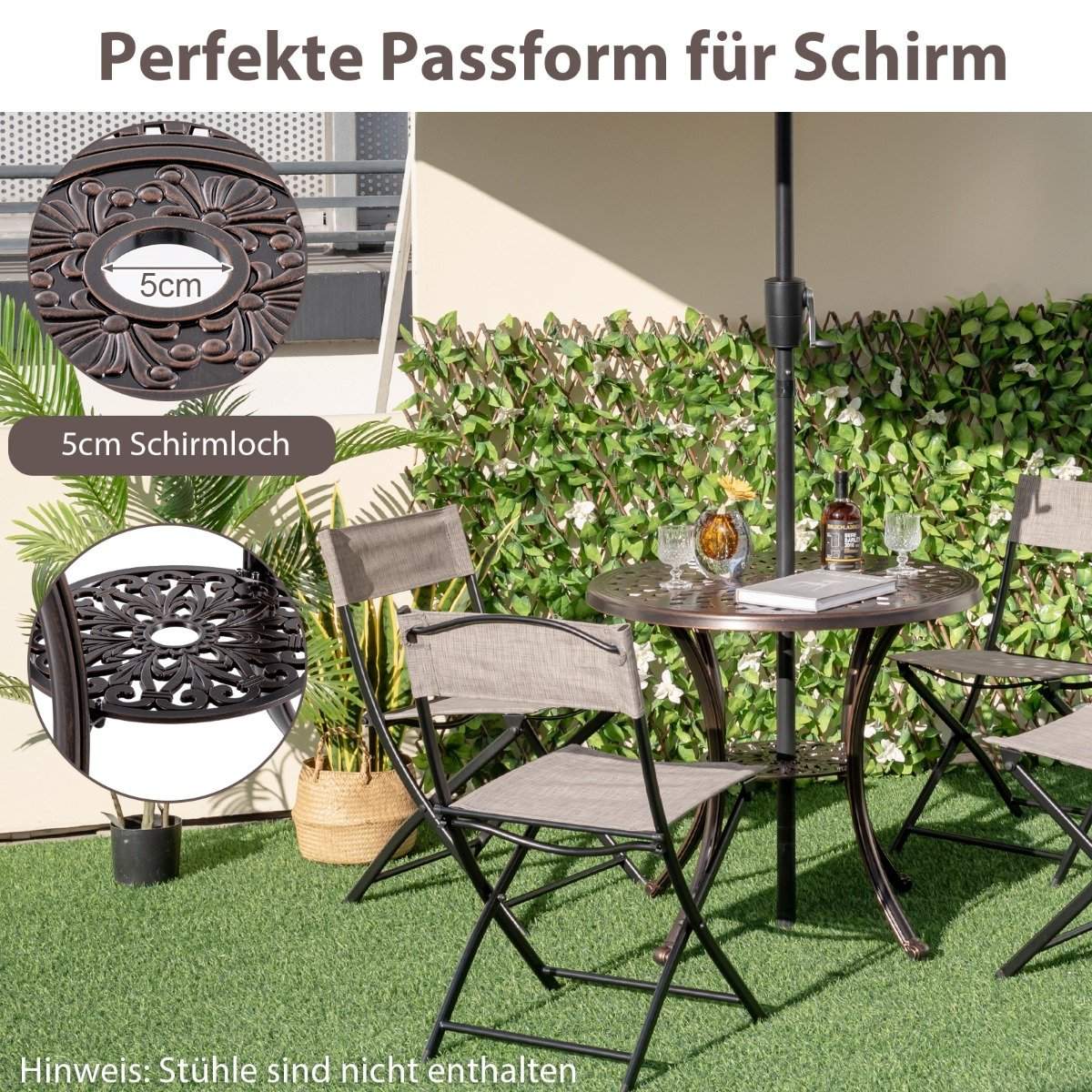 Aluminium Patio Table with Umbrella Hole & Shelf
