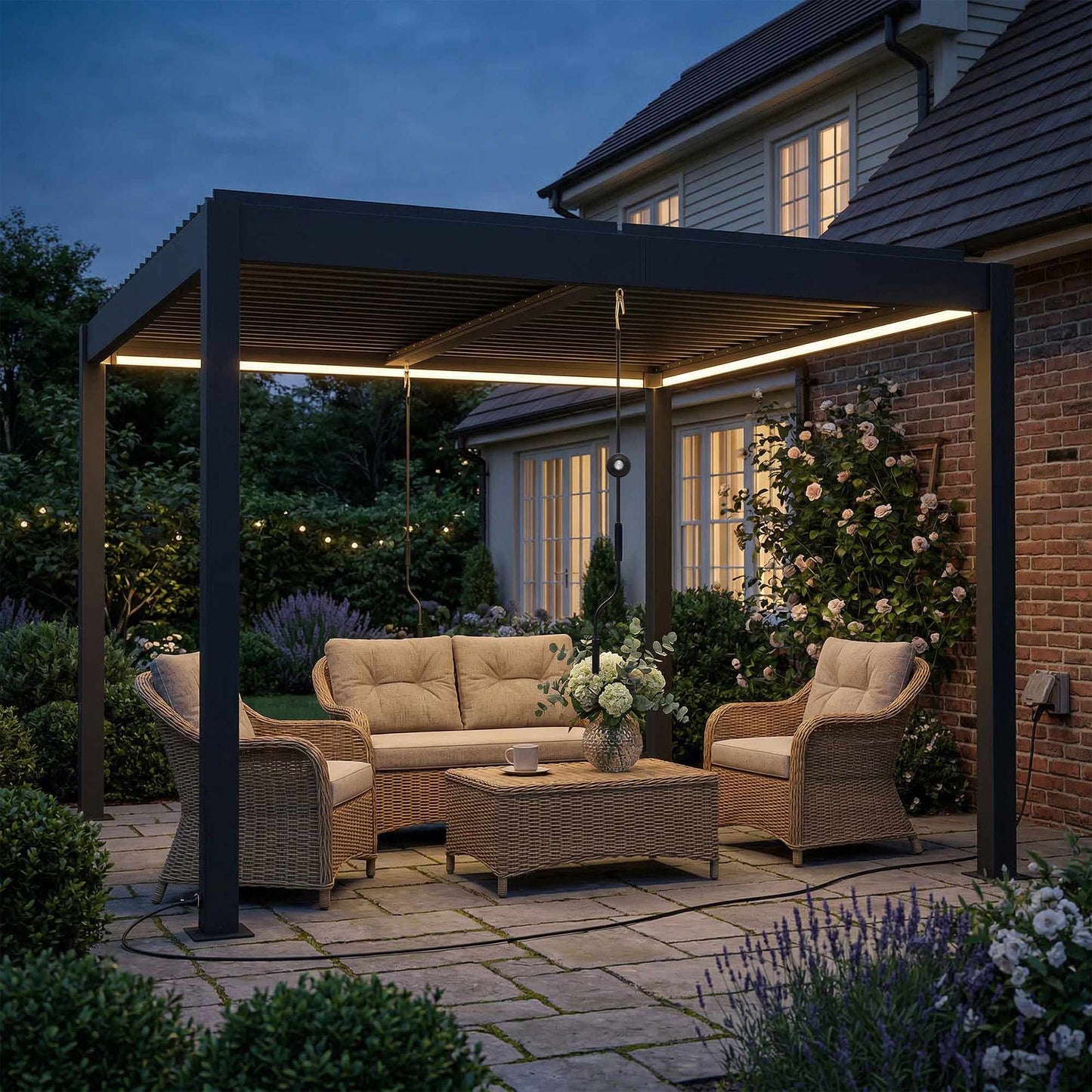 Aluminium Pergola 3x3m with LED Lights & Adjustable Roof