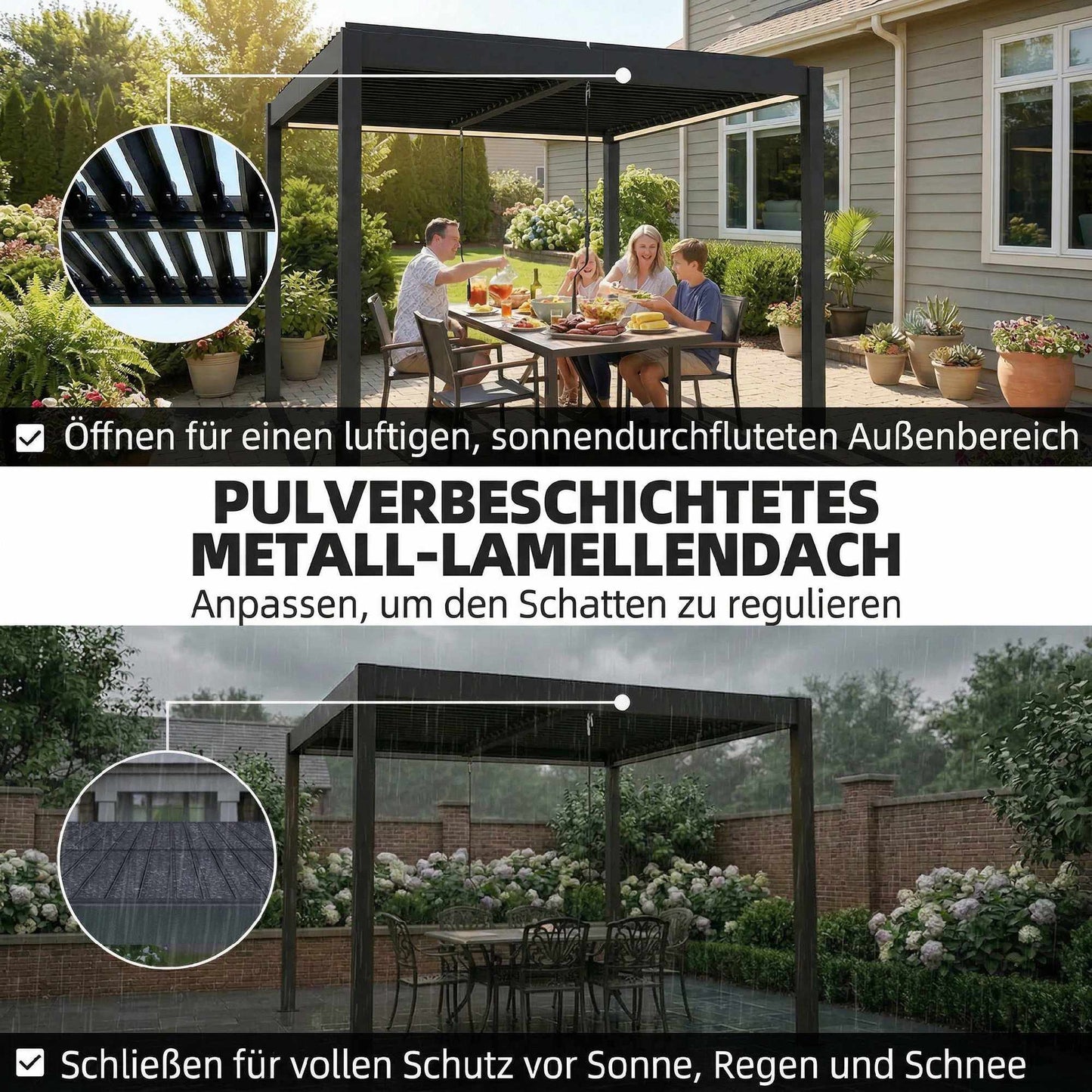Aluminium Pergola 3x3m with LED Lights & Adjustable Roof