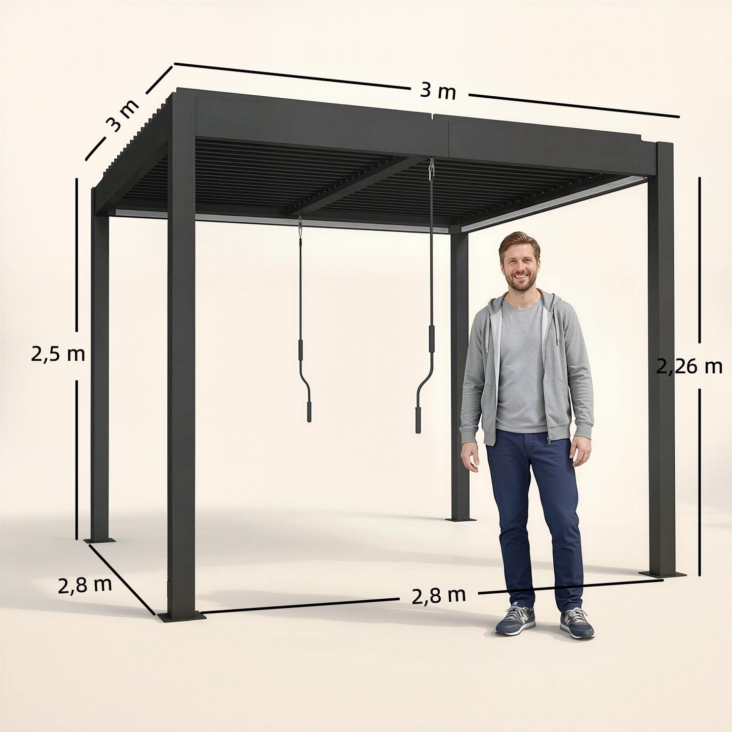 Aluminium Pergola 3x3m with LED Lights & Adjustable Roof