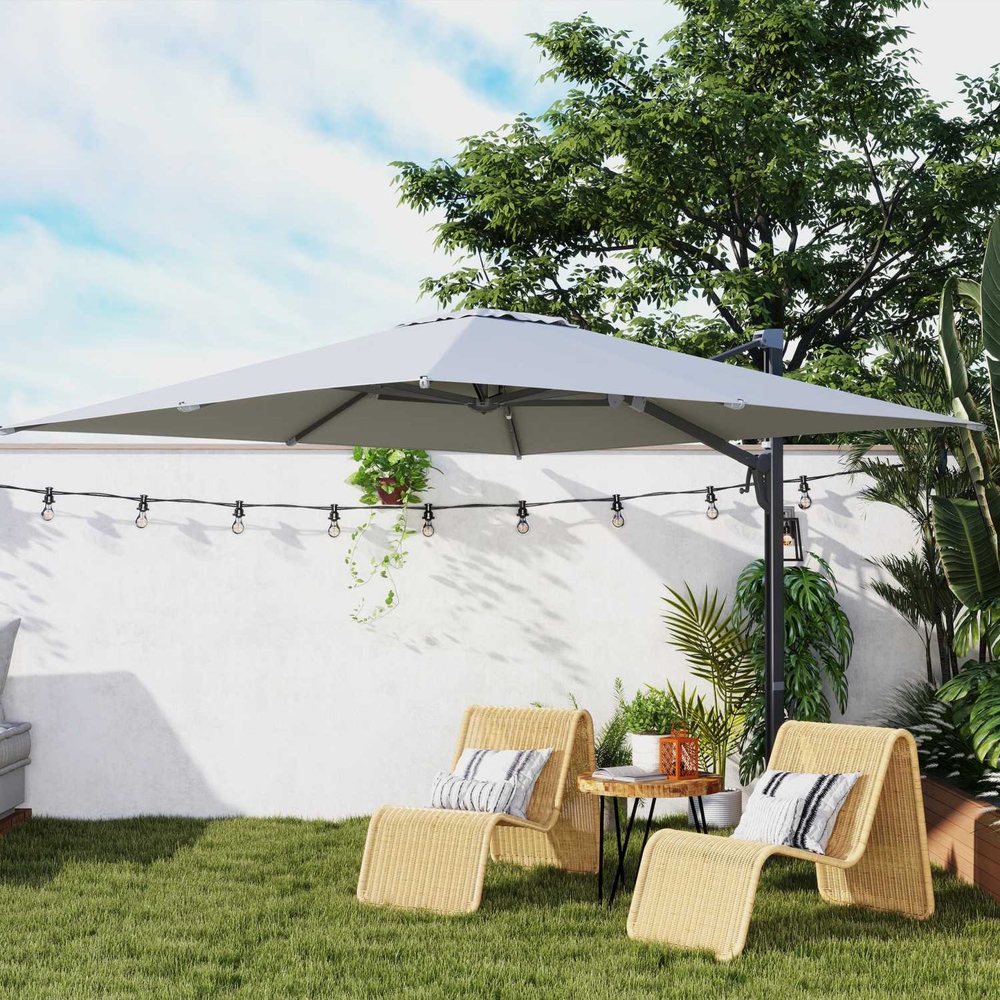 Aluminum Cantilever Umbrella 3x3m, Rotating 360°, Light Grey