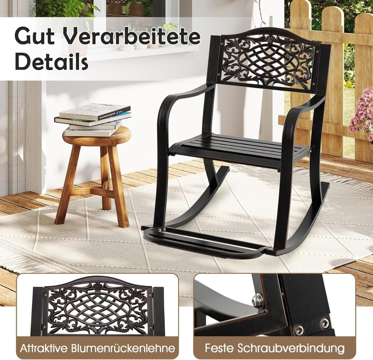 Aluminum Cast Rocking Chair with Footrest, Ergonomic Design
