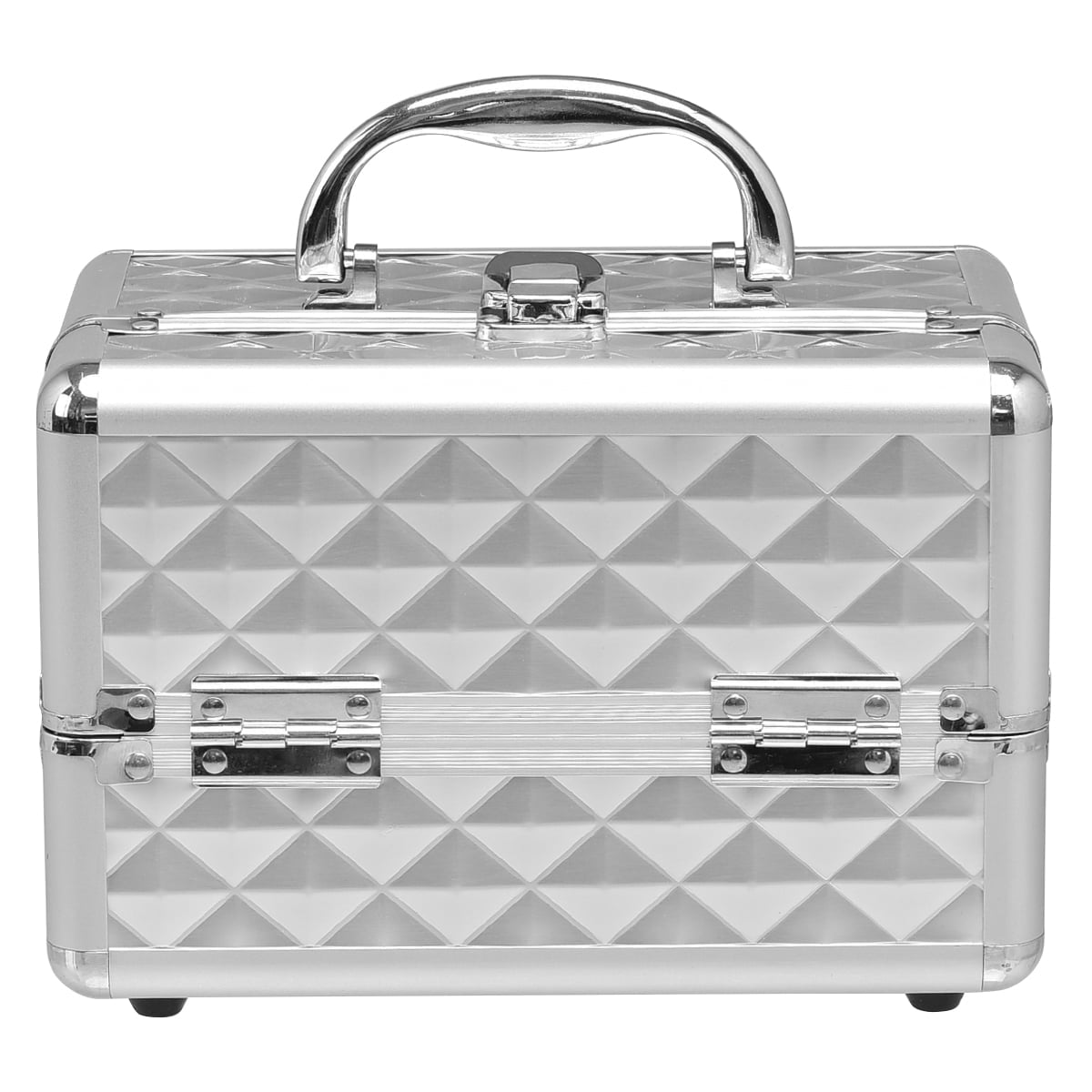 Aluminum Cosmetic Case with Mirror – Silver, 2 Trays