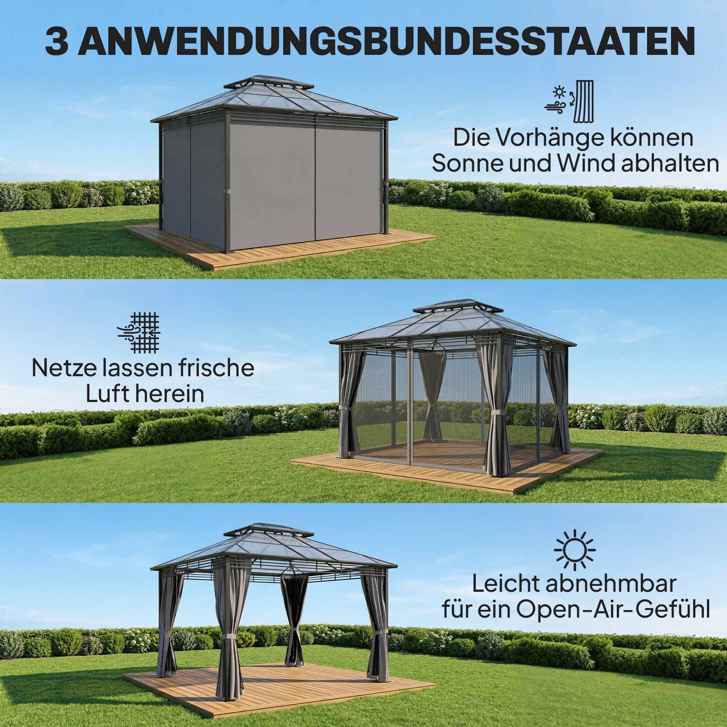Aluminum Garden Pavilion 3.6x3m with Mosquito Netting