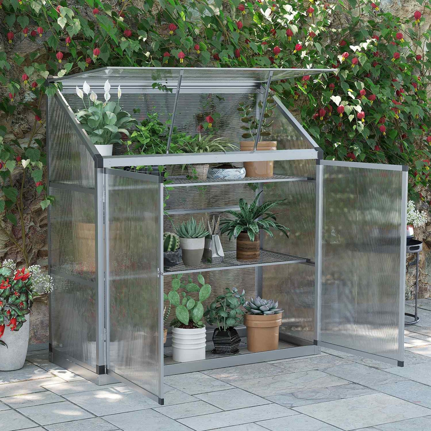 Aluminum greenhouse with foundation, 3 levels, 131x58x139.5 cm
