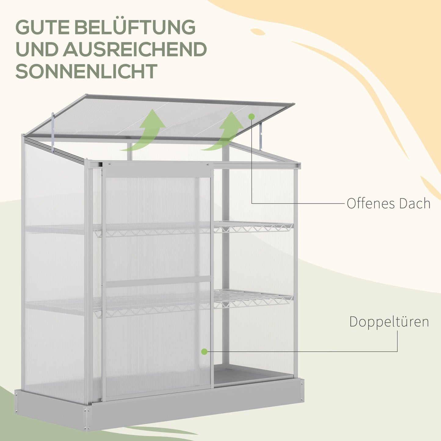 Aluminum greenhouse with foundation, 3 levels, 131x58x139.5 cm