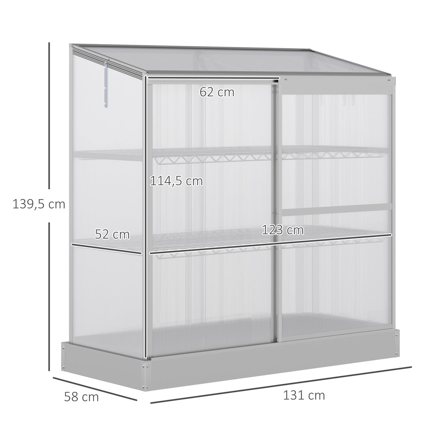 Aluminum greenhouse with foundation, 3 levels, 131x58x139.5 cm