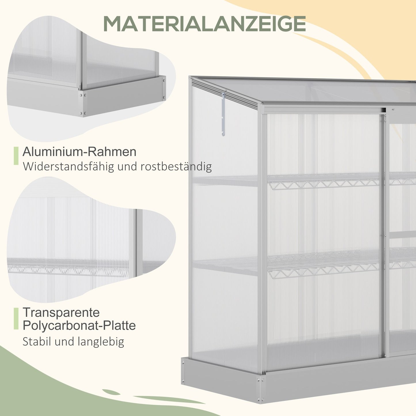 Aluminum greenhouse with foundation, 3 levels, 131x58x139.5 cm
