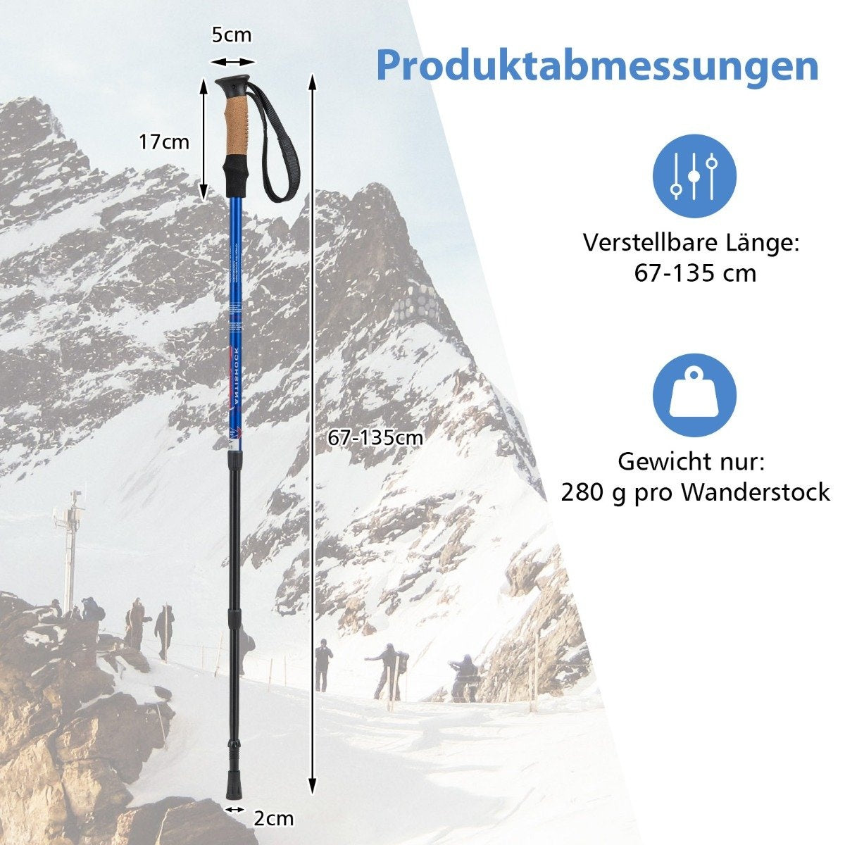 Aluminum Nordic Walking Poles Telescopic Hiking Poles Trekking Poles 1 Pair Set Adjustable 65-135cm Silver