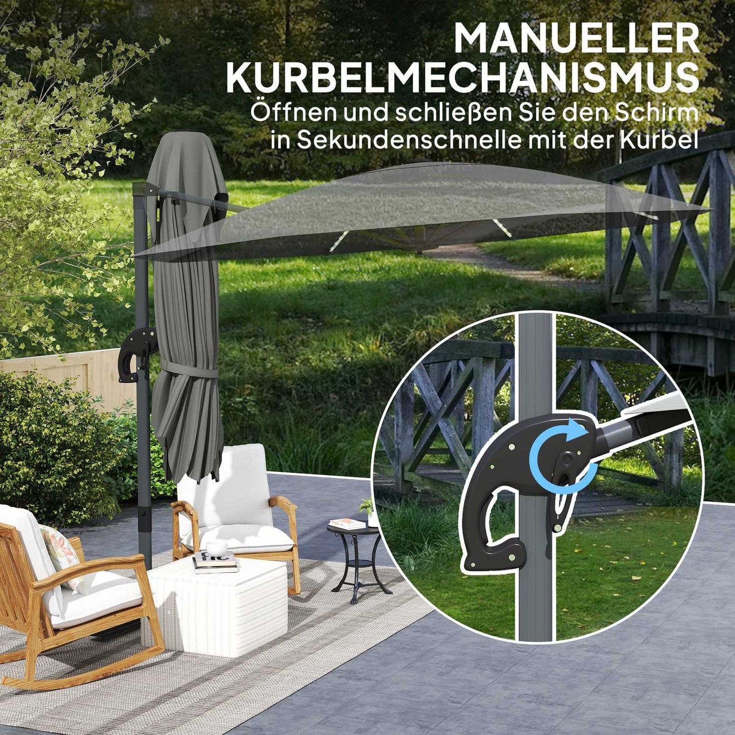 Parasol in aluminum - 300 cm, LED Solar, UV50+ Adjustable