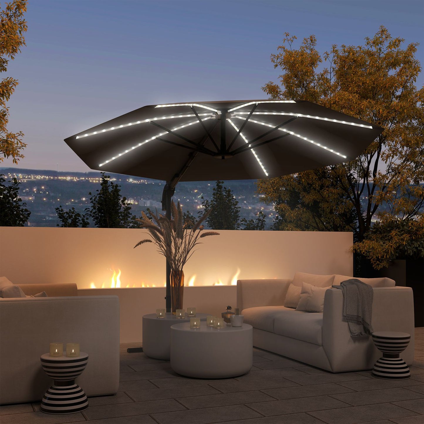 Parasol in aluminum - 300 cm, LED Solar, UV50+ Adjustable