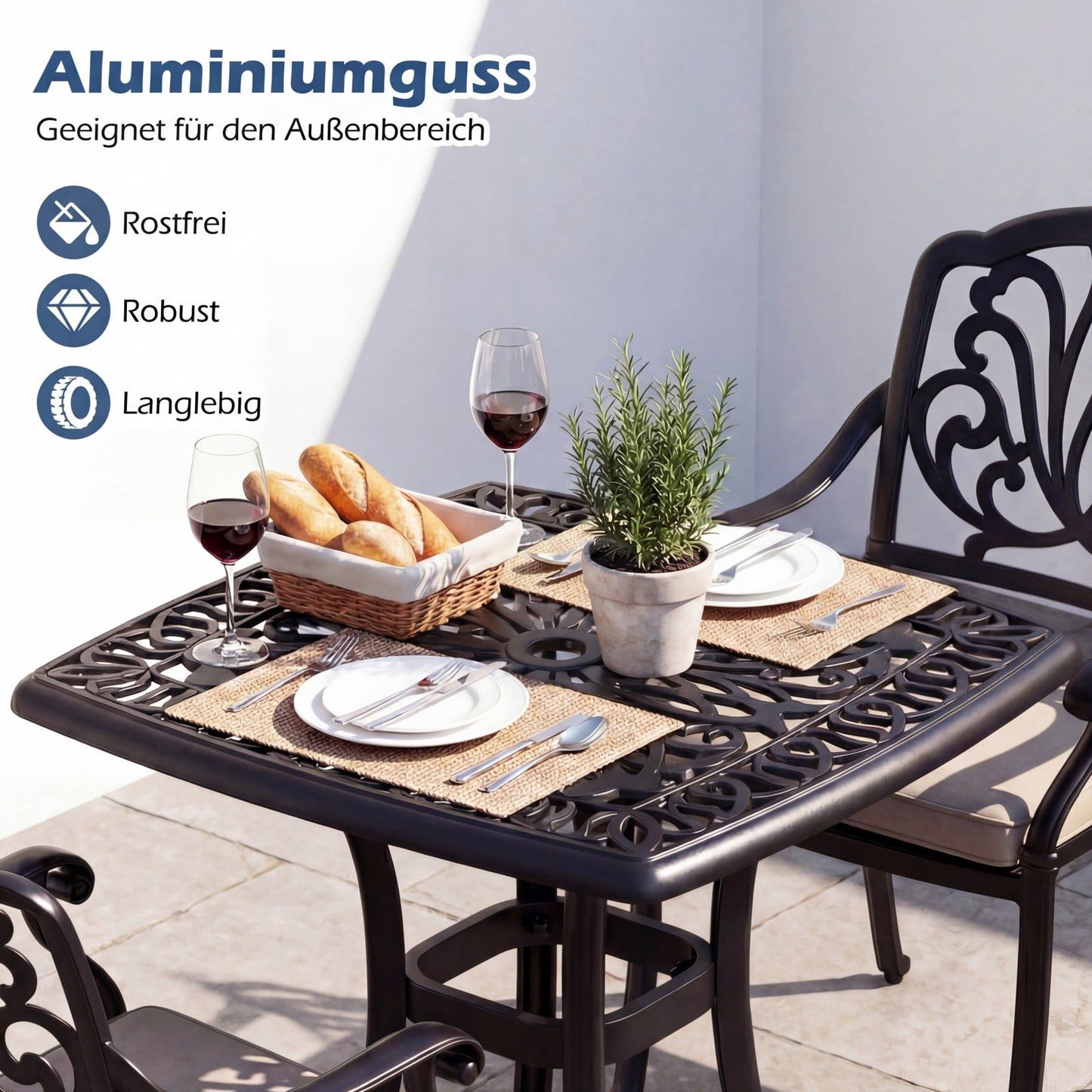 Aluminum Patio Table with Umbrella Hole & Adjustable Feet