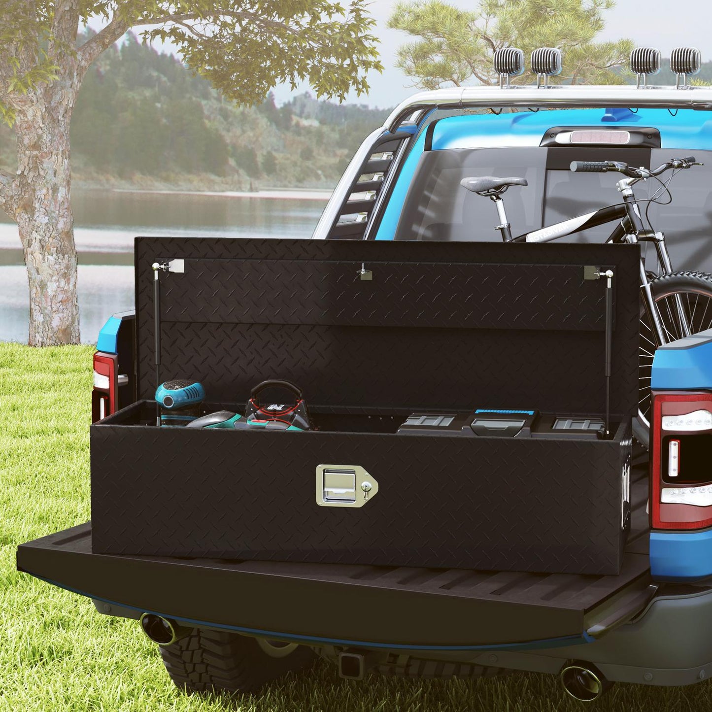 Black aluminum storage box - Lockable, 99 x 33 x 25.5 cm