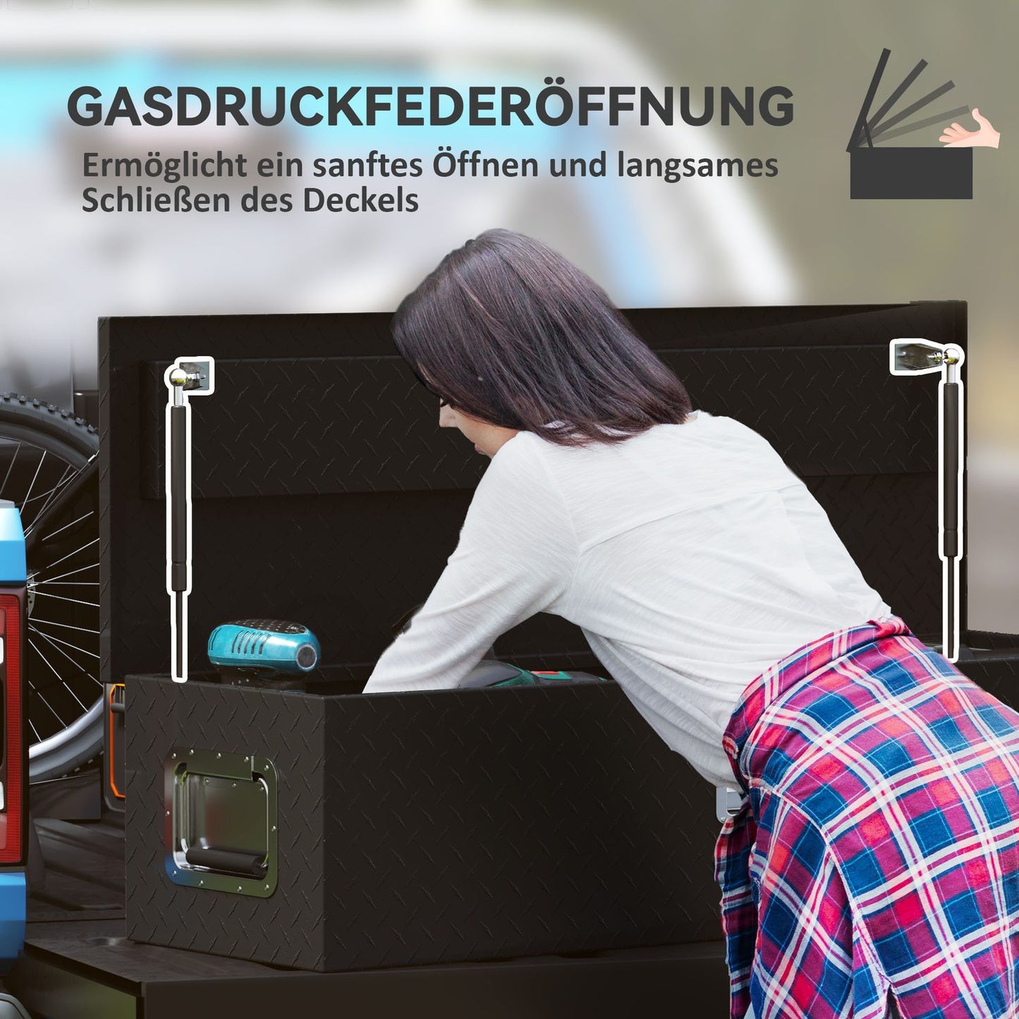 Black aluminum storage box - Lockable, 99 x 33 x 25.5 cm