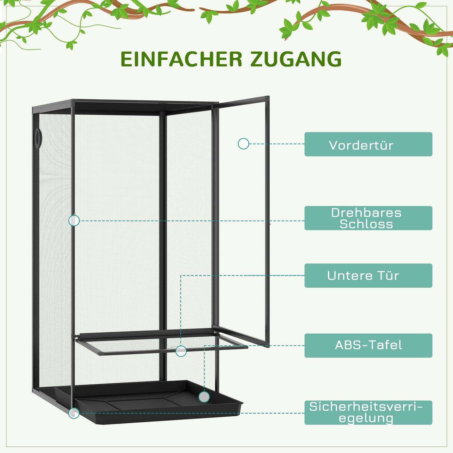 Aluminum Mesh Terrarium, Black, 60x60x120 cm for reptiles
