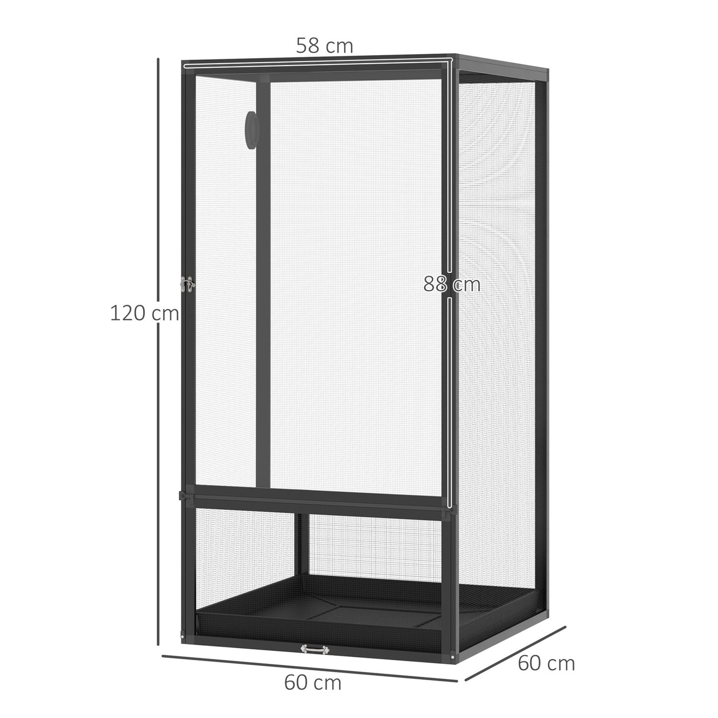 Aluminum Mesh Terrarium, Black, 60x60x120 cm for reptiles