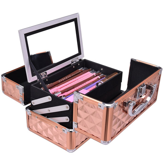 Aluminum jewelry case cosmetic case with mirror gold