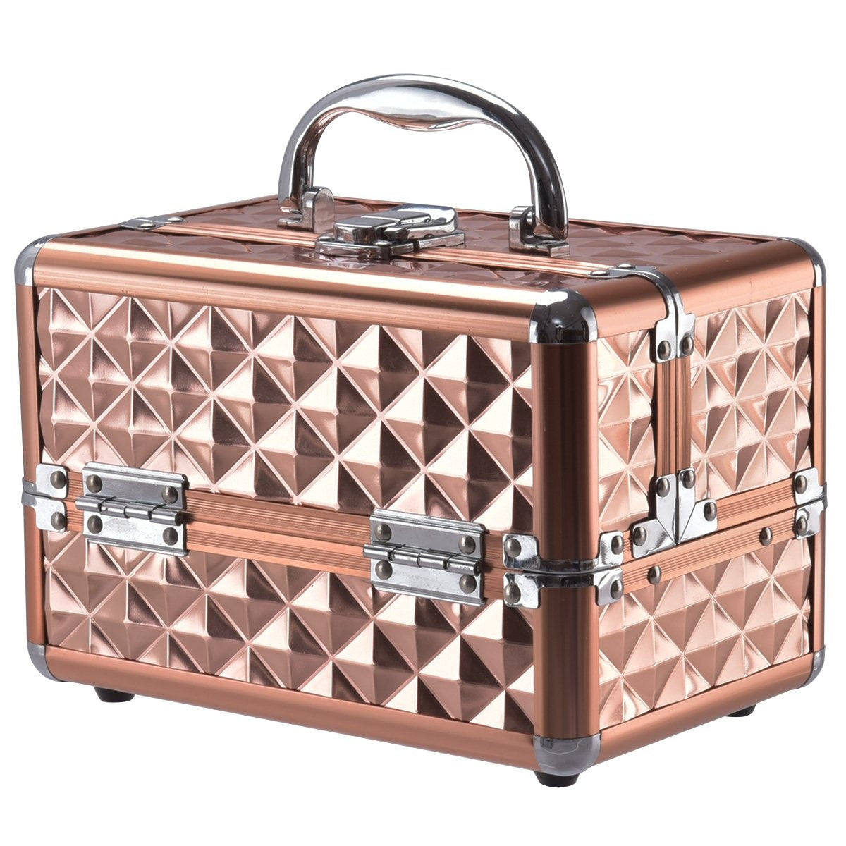 Aluminum jewelry case cosmetic case with mirror gold