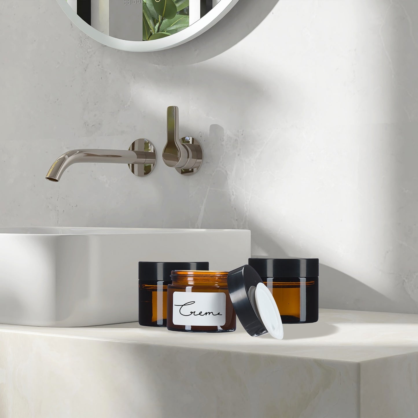 Amber Glass Cream Jars, 60 ml, UV Protection, Leak-Proof