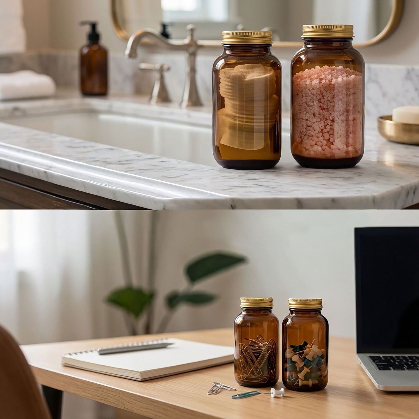 Amber Glass Jars, 250ml, Set of 5, Airtight Lids