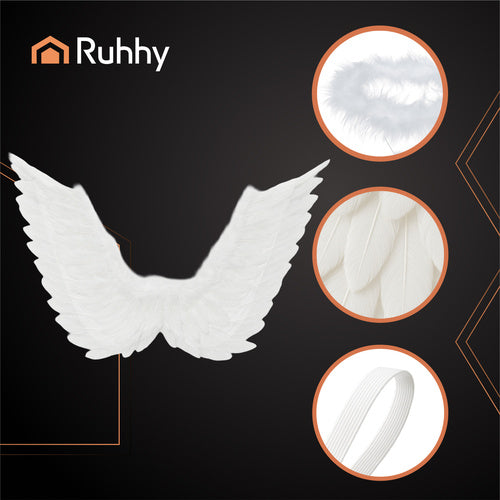 Angel Wings Costume Set with Halo – 70 x 45 cm, White