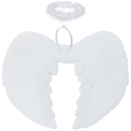 Angel Wings with Halo Set, 45x35 cm, White
