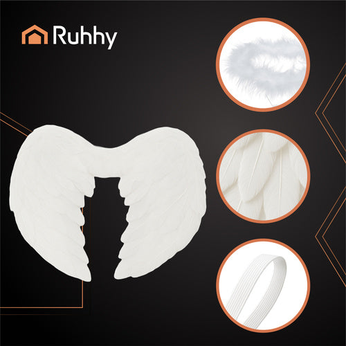 Angel Wings with Halo Set, 45x35 cm, White