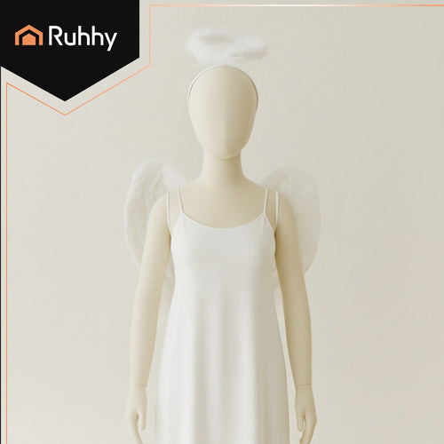Angel Wings with Halo Set, 45x35 cm, White