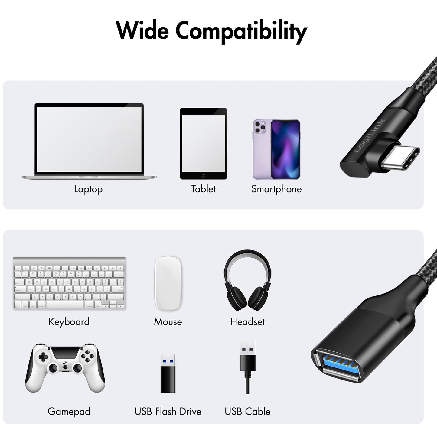 Angled USB-C cable USB 3.2 15W 0.2m