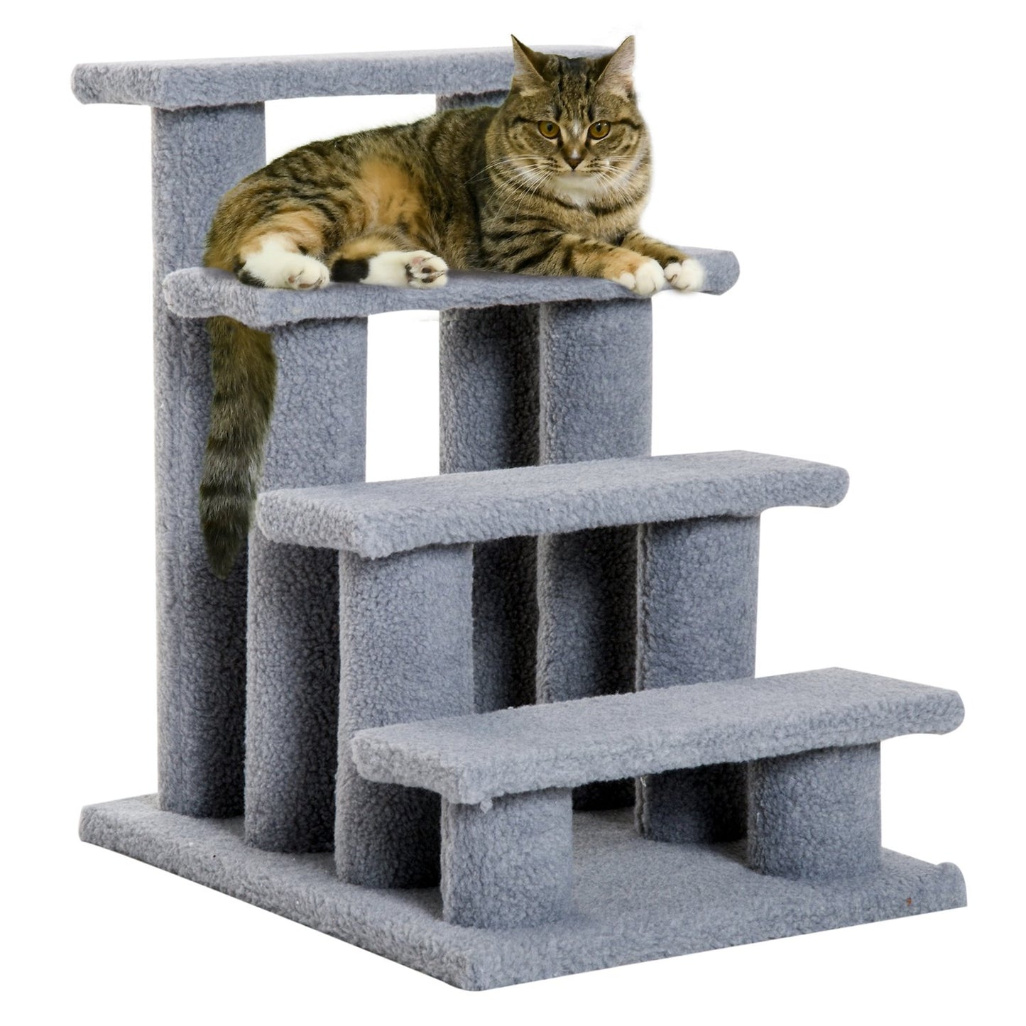 Pet stairs for cats and dogs, 4 steps, gray, 63.5x43x60 cm