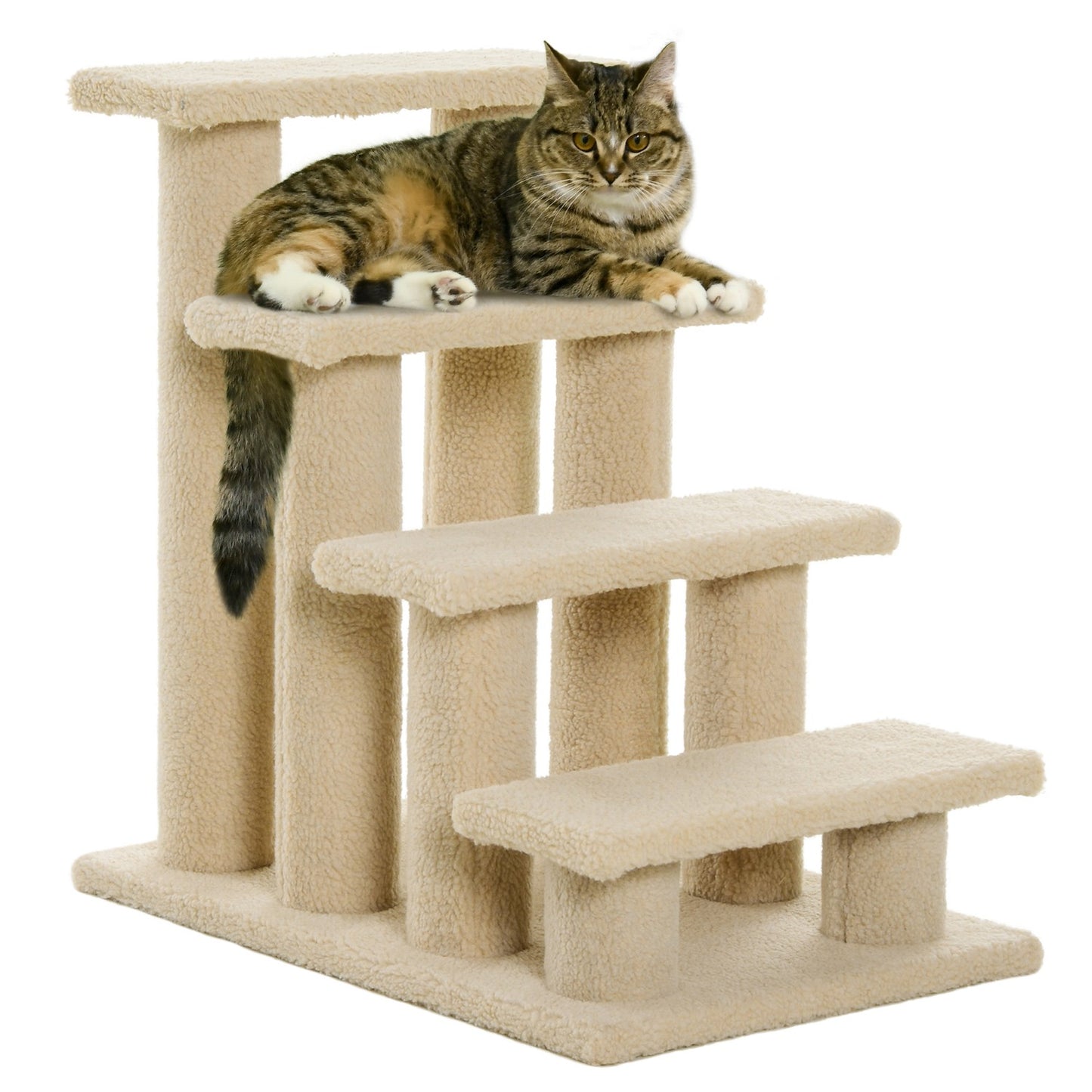 Animal stairs, 4-step plush, beige, 63.5x43x60 cm