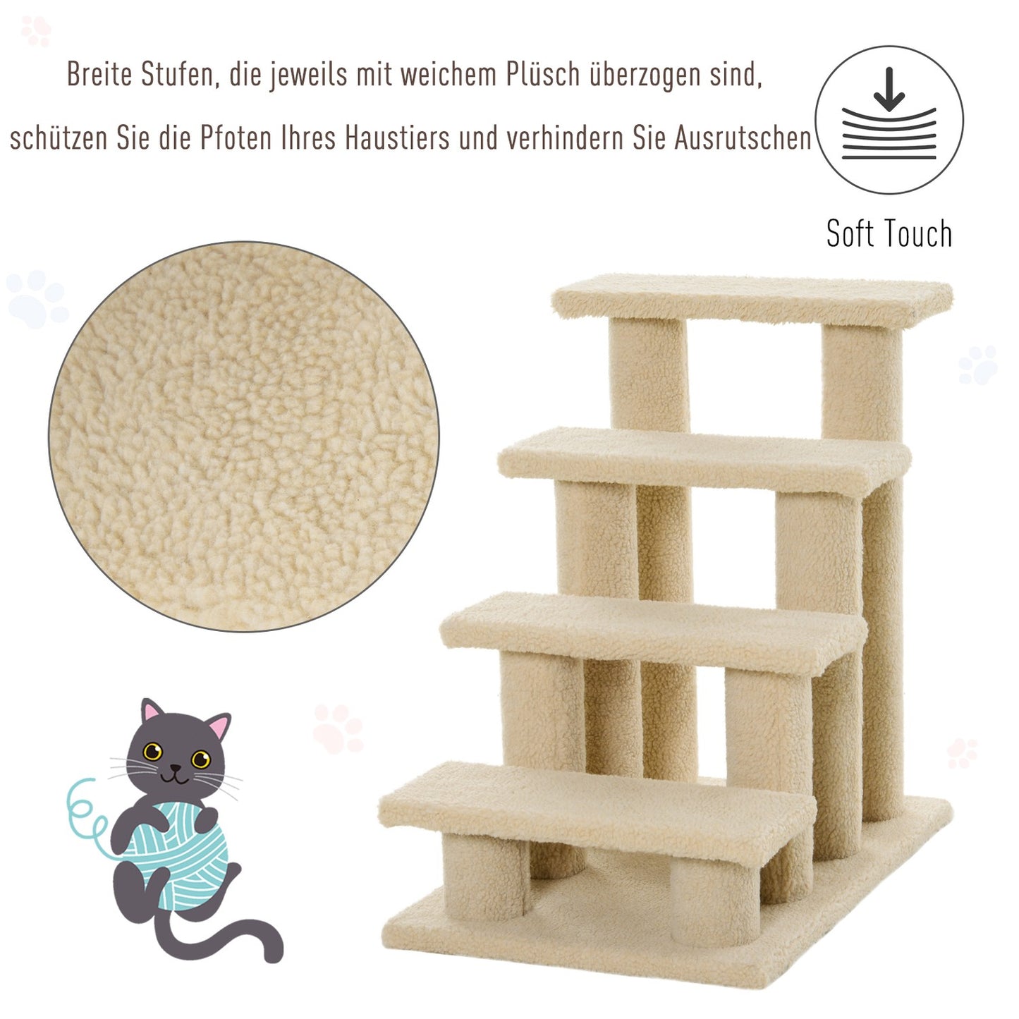 Animal stairs, 4-step plush, beige, 63.5x43x60 cm