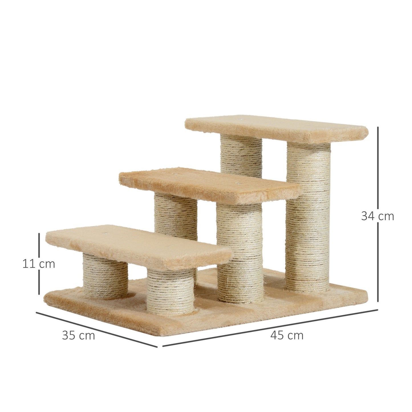 3-step plush stairs for dogs and cats, cream, 45x35x34 cm