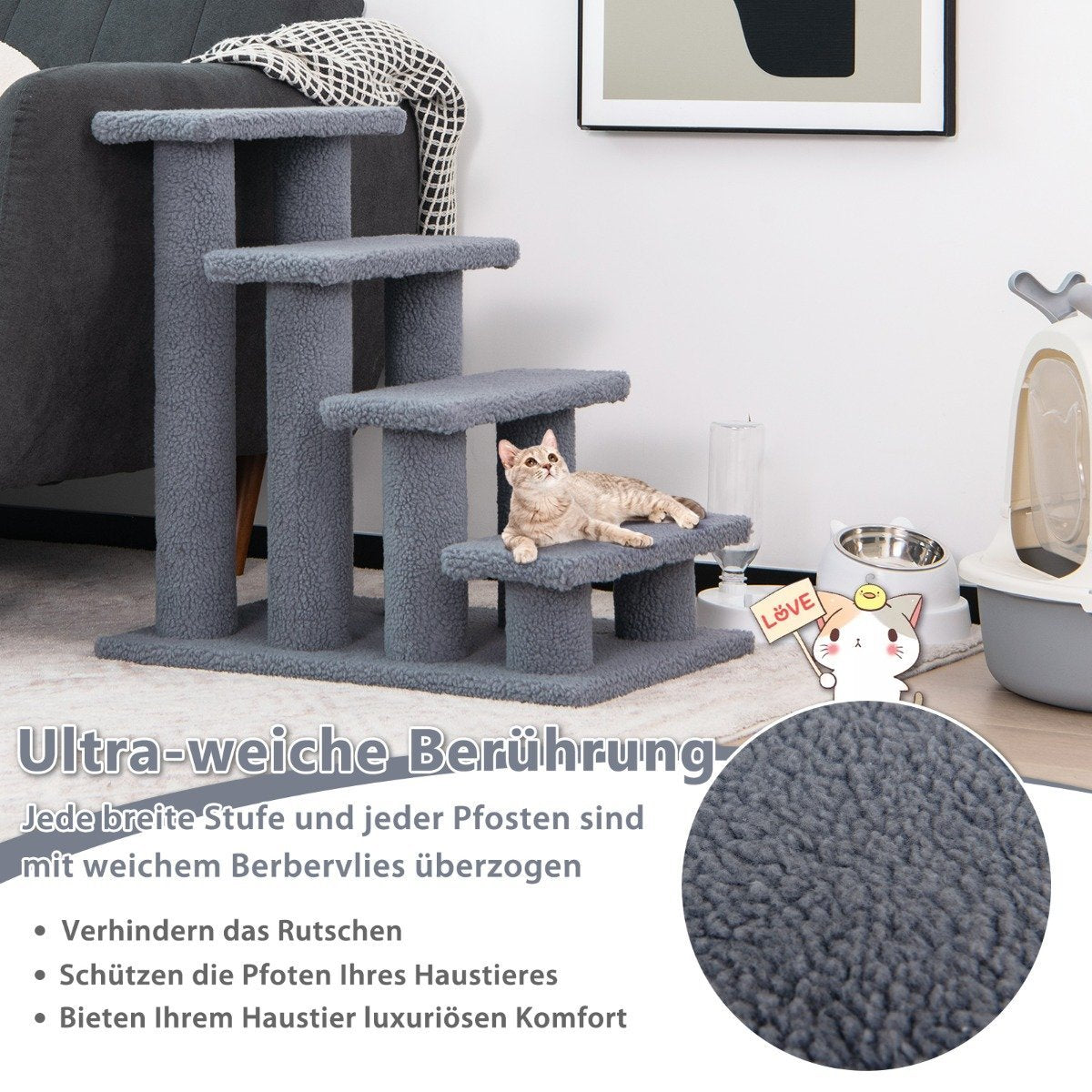 Animal stairs climbing tree cat stairs for cats up to 25 kg 61 x 41 x 60 cm gray