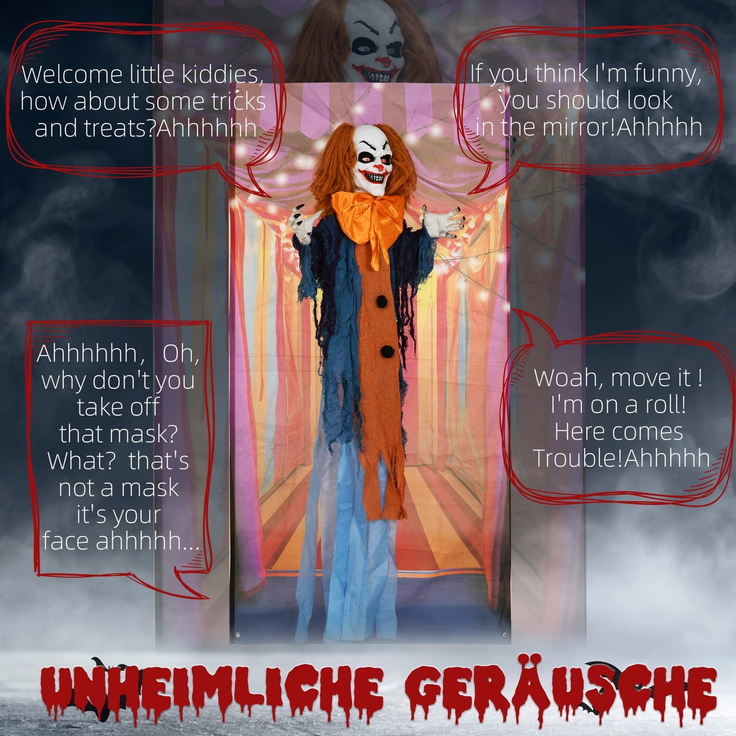 Animated Halloween Clown Decoration with Red Eyes, Sound
