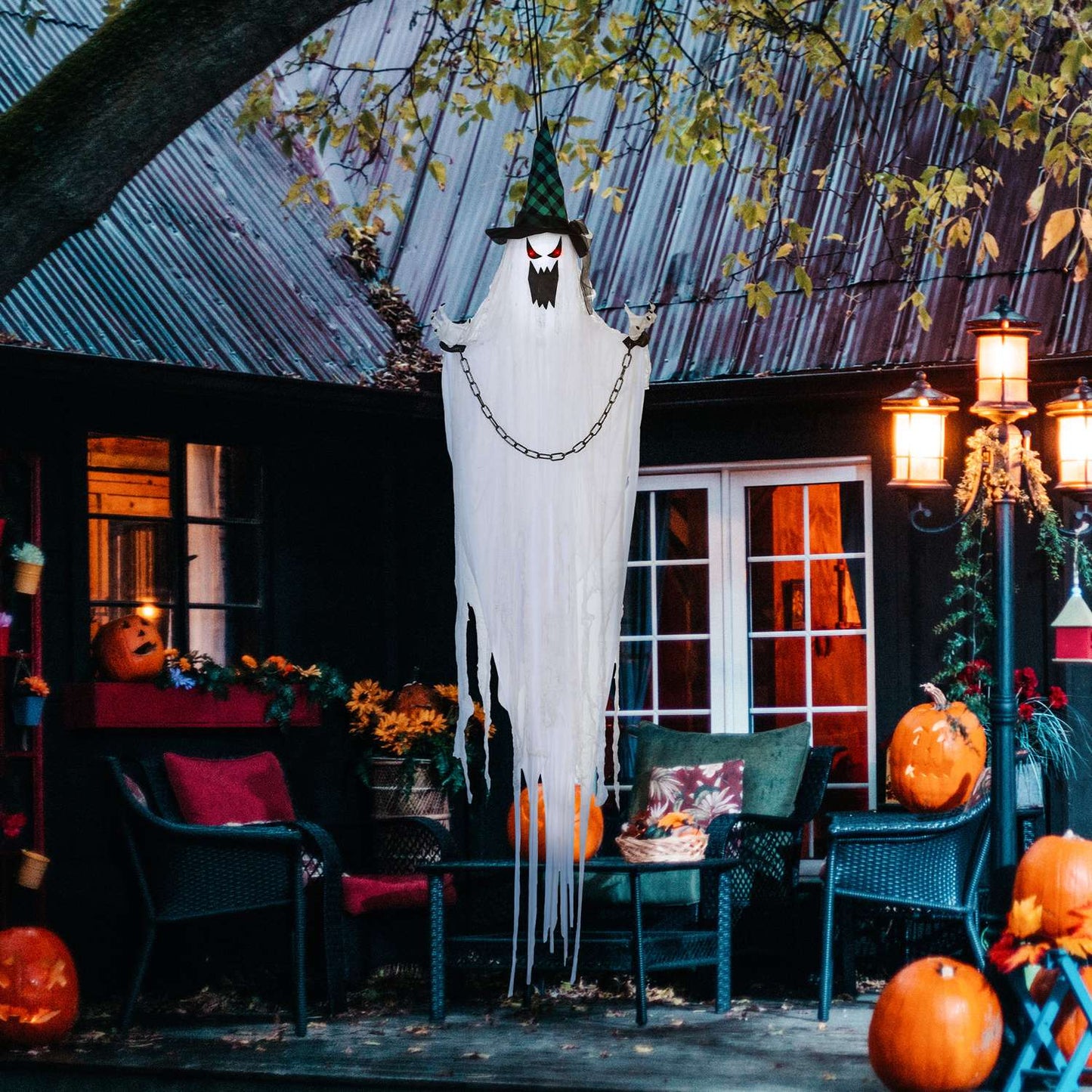 Animated Halloween Prop – Shaking Ghost with Red Eyes