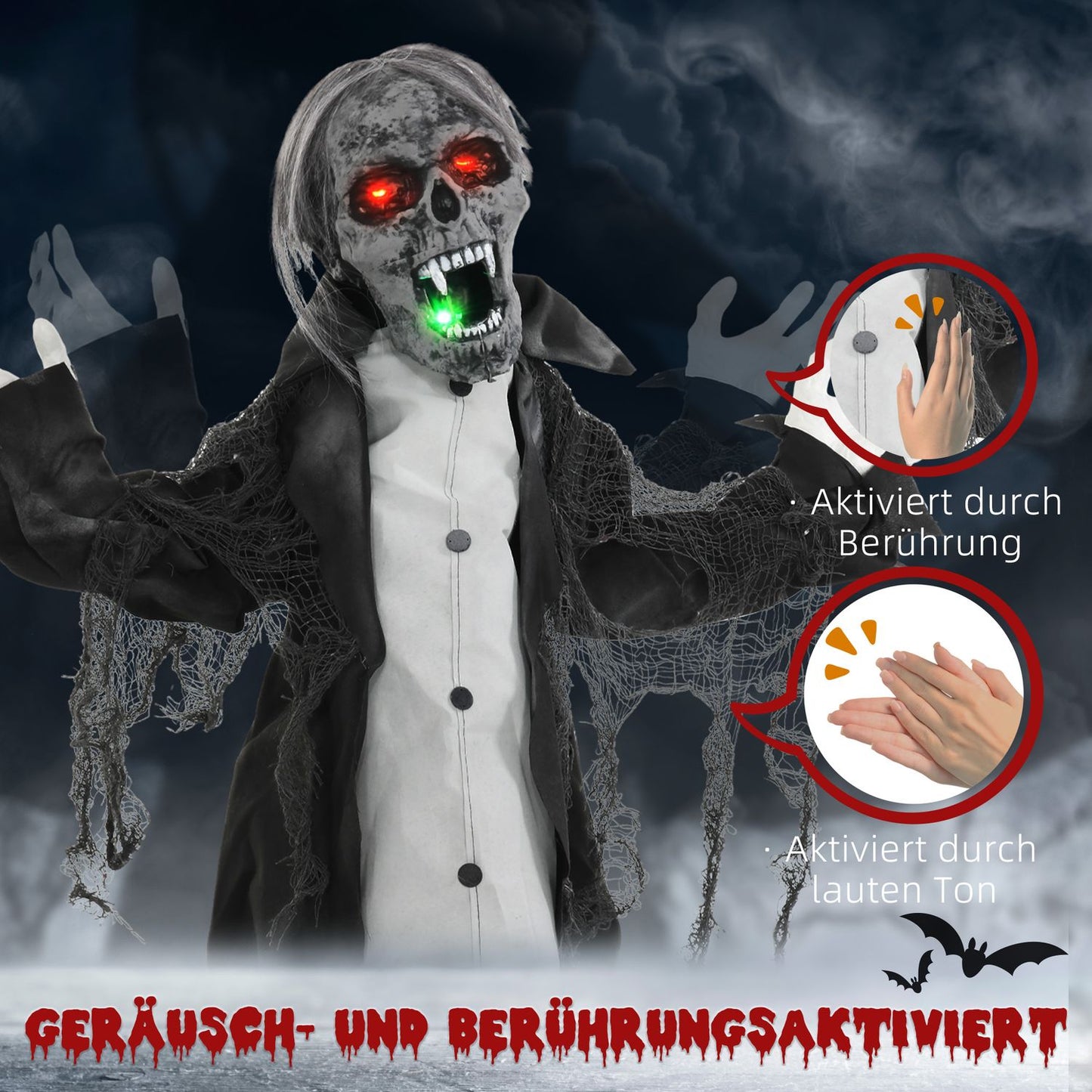 Animated Halloween Zombie Skeleton with Moving Arms