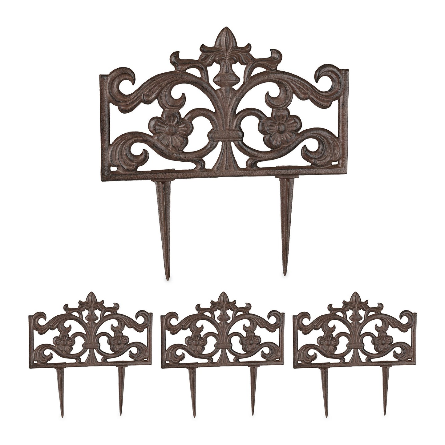 Antique Cast Iron Garden Fence, 4 Panels