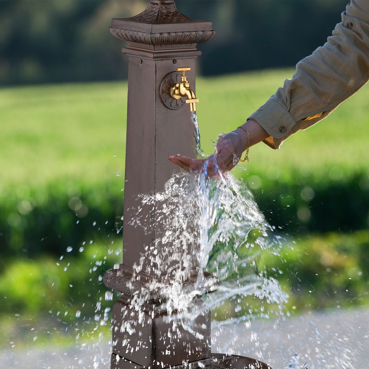 Antique Column Fountain with Tap & Basin, 100 cm