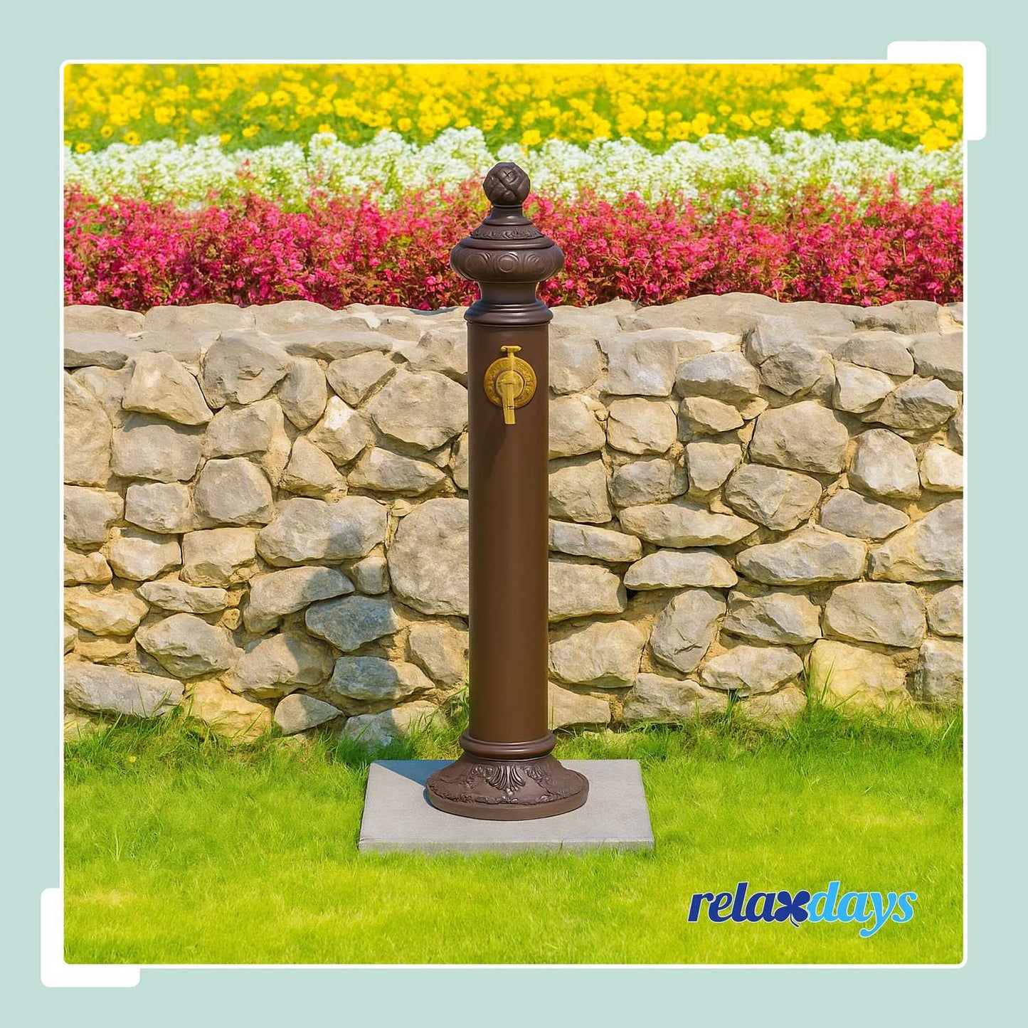 Antique Garden Column Fountain with Golden Tap, 87 cm