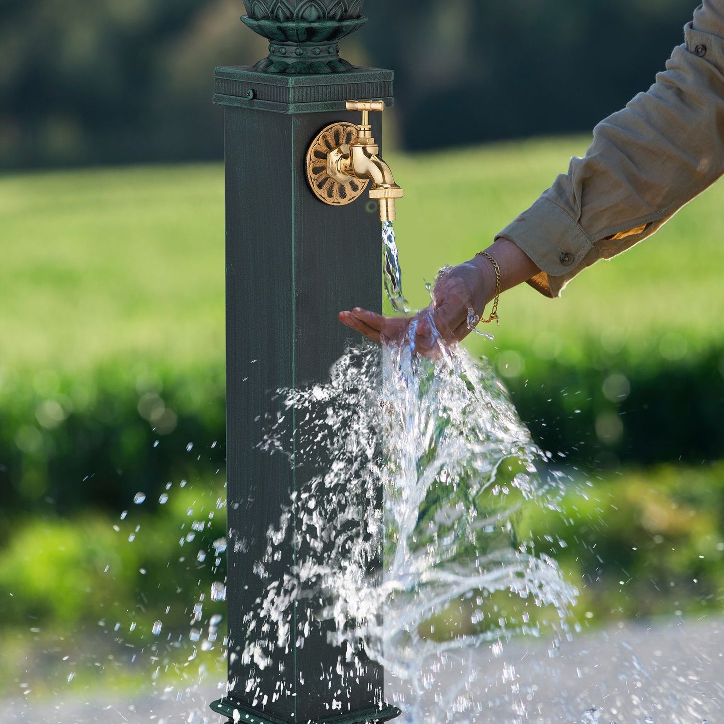 Antique Garden Fountain with Golden Tap, 80 cm