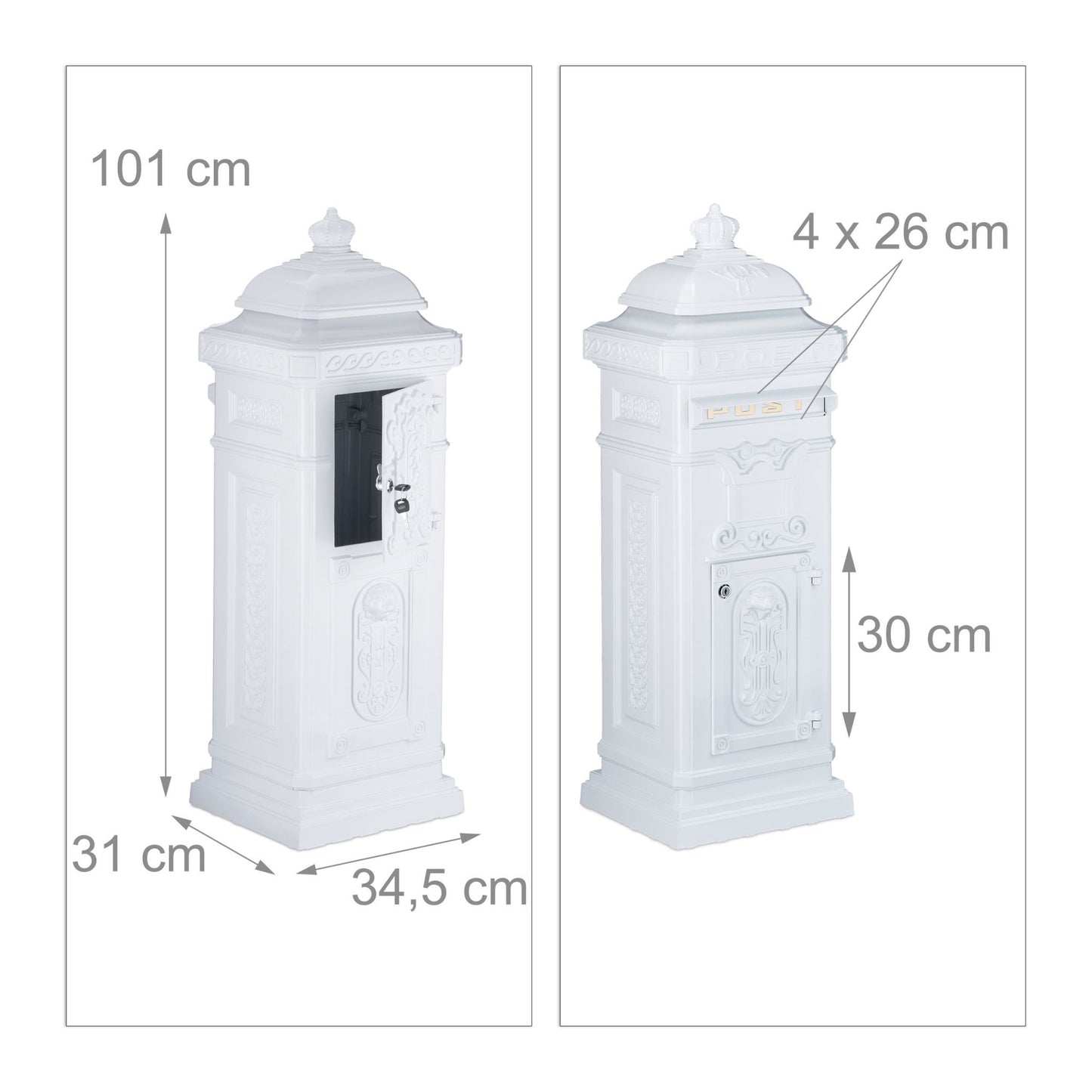 Antique Style Freestanding Cast Aluminium Mailbox