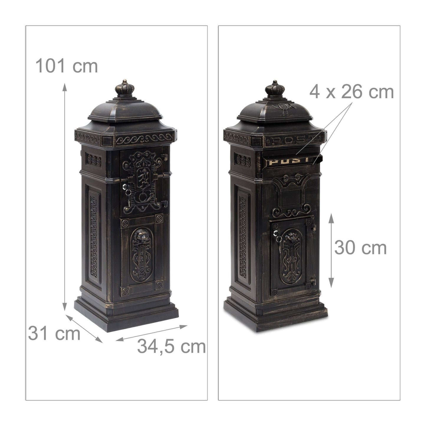 Antique Style Freestanding Mailbox, Cast Aluminium