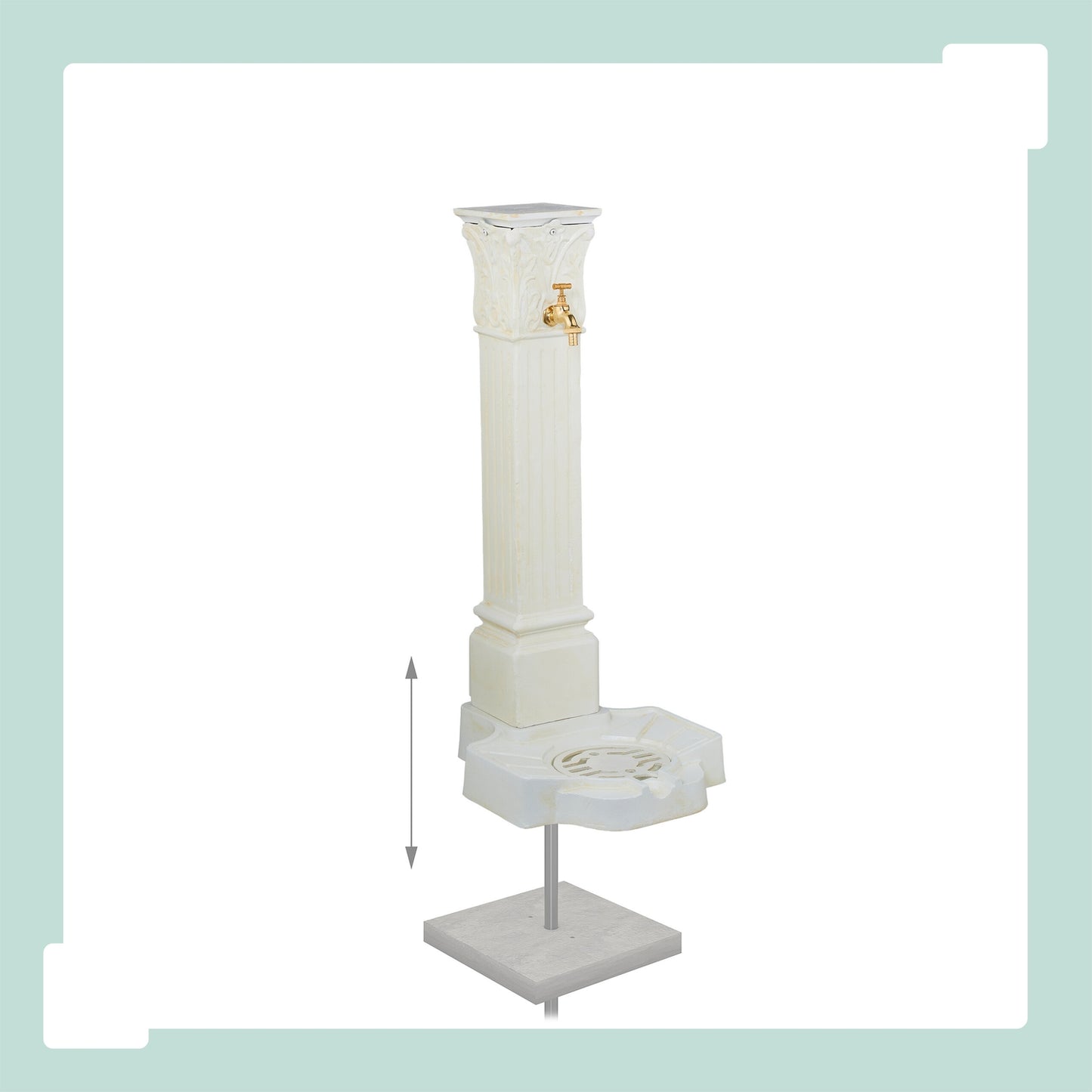 Antique-Style Metal Column Fountain with Tap, 93 cm